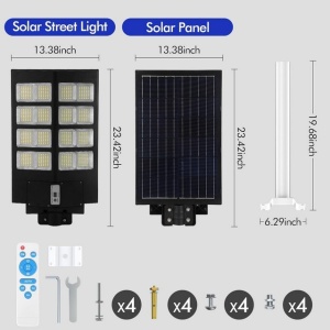Felinar 640 LED, cu panou solar, 6500K, senzori de miscare cu infrarosu, telecomandă, impermeabil IP67 - Img 6