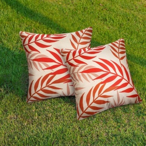 Fețe de pernă decorative 45x45 cm, set 2 buc, impermeabile, frunze boho portocalii - Img 6