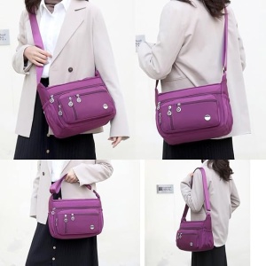 Geantă crossbody mică din nailon hidrofugă, usoară, cu curea de umăr, pentru călătorii si utilizare zilnică, mov - Img 5