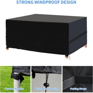 Husa pentru mobilier de grădină, din material Oxford 420D, impermeabilă, rezistentă la UV, 280x204x106CM - negru - Img 3