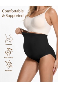 Lenjerie intima pentru gravide, modelatoare, fara cusaturi, cu croiala înalta, set 2 bucati – Negru, M