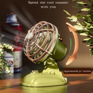 Mini ventilator vintage, de birou, alimentare USB cu 2 viteze, unghi reglabil, verde - Img 2