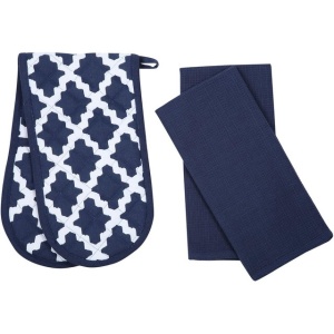 Set 1 mănușa dubla pentru cuptor 18 x 90cm si 2 prosoape 65 x 45 cm, Penguin Home, bleumarin - Img 1