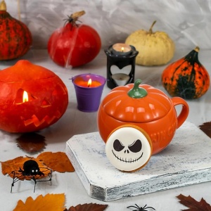 Set 2 boluri model dovleac Halloween, cu capac, 300 ml, ceramică - Img 5