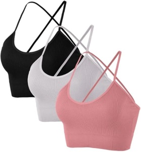 Set 3 bustiere sport Litthing, cu bretele încrucișate, push up, fără sârmă, M - Img 1