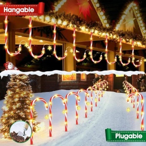 Set 5 decoratiuni luminoase de gradina pentru Crăciun, steluta si bastonas, panou solar, LED - Img 3