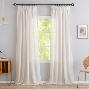 Set de 2 perdele din amestec de in cu bandă cu volane h-220 x l-140 cm, natural - Img 1