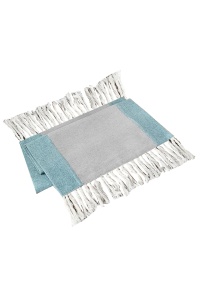 Traversa de masa cu ciucuri 35 x 140 cm, gri cu albastru - Img 2