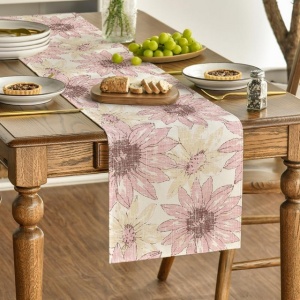 Traversa de masa model retro cu margarete roz, 40x140 cm - Img 4