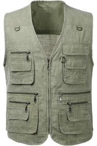 Vestă multifuncțională bărbați, tip Safari/Fotograf, buzunare, denim, Pescuit, Drumeții, Verde 6XL