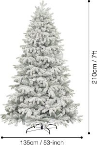Brad de Craciun artificial, cu efect de zapada, suport metalic, (flocked), 210 cm - Img 4