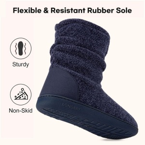 Cizme de casa pentru femei, din tricot, calduroase, imblanite, bleumarin, 38-39 - Img 2