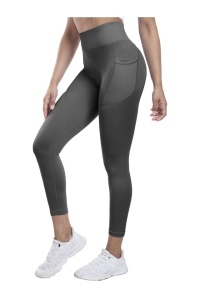 Colanti sport pentru femei cu buzunare, push-up, talie înalta, yoga, fitness, sala de sport, gri M