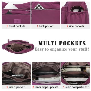 Geantă crossbody mică din nailon hidrofugă, usoară, cu curea de umăr, pentru călătorii si utilizare zilnică, mov - Img 2
