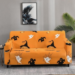 Husă elastica pentru canapea de 3 persoane, model Halloween, detasabilă, lavabilă, anti-alunecare, orange - Img 2