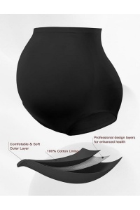 Lenjerie intima pentru gravide, cu talie înalta, fara cusaturi, set de 2 buc., cu suport pentru abdomen – Negru/Bej, M - Img 2