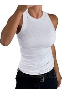 Maiou damă Smile Fish, tip Racerback, Bumbac Ribbed, Slim Fit, Alb, L