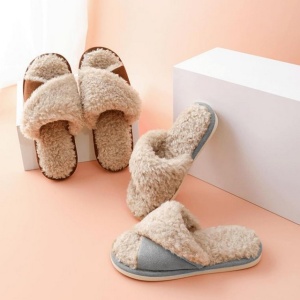 Papuci de plus confortabili cu vârful deschis, tip crossover, căptuseală caldă din fleece, antiderapanti pentru interior si exterior, gri, 39/40 EU - Img 4
