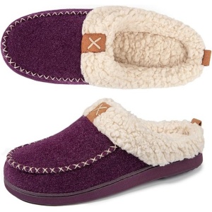 Papuci stil botine slip-on, femei, calde, din tricot, confortabile din imitatie piele intoarsa, spuma memorie, mov inchis, 38-39 - Img 1
