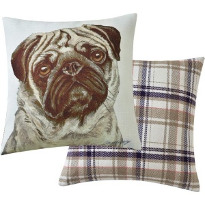 Pernă decorativa umplută, imagine caine rasa Pug, 43 x 43 cm
