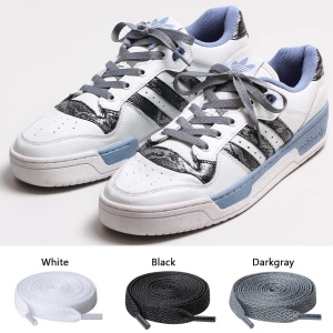 Set 3 perechi șireturi gri, alb, negru, lățime de 8 mm pentru pantofi sport, 102 cm - Img 3