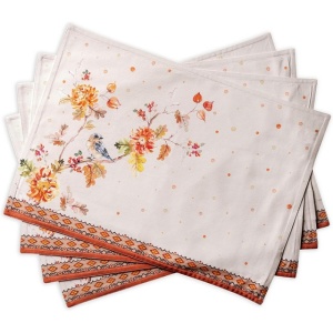 Set de 4 naproane de masă din bumbac, model flori, 33 cm x 48 cm - Img 1