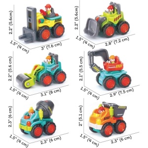 Set de 6 vehicule de constructii – buldozer, betonieră, basculantă, stivuitor, excavator și compactor - jucărie de împins, 18 luni+ - Img 3