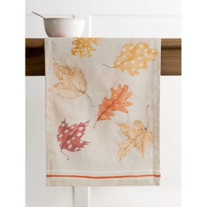 Traversa de masă cu diverse frunze, crem 50cm x 150cm - Img 3