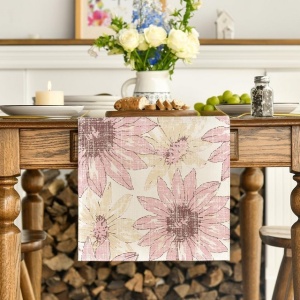 Traversa de masa model retro cu margarete roz, 40x140 cm - Img 5