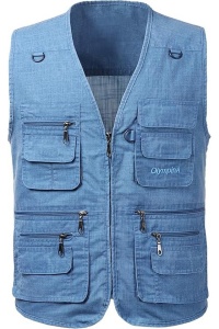 Vestă multifuncțională bărbați, tip Safari/Fotograf, buzunare, denim, Pescuit, Drumeții, Albastra 3XL