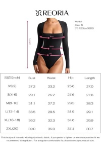 Body pentru femei cu mâneca lunga, croiala slim fit, captuseala, usor, stratificat, negru, XXL - Img 5