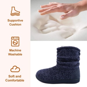 Cizme de casa pentru femei, din tricot, calduroase, imblanite, bleumarin, 38-39 - Img 3
