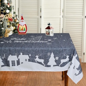 Fata de masa de Craciun, hidrofuga, dreptunghiulara, lavabila, gri, 150 x 300 cm - Img 1
