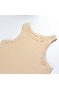 Maiou damă Smile Fish, tip Racerback, Bumbac Ribbed, Slim Fit, Kaki, XL - Img 5