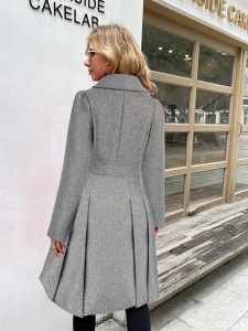Palton de dama stil trench, GRACE KARIN, cu rever crestat, închidere la două rânduri de nasturi, croială în A, material gros si buzunare, gri, S - Img 4