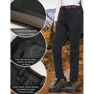Pantaloni softshell pentru femei, captuseala fleece, pentru iarnă, impermeabili, termici, L - Img 3