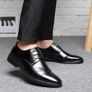 Pantofi clasici cu șireturi Derby din piele netedă Brogue, negru, 47 - Img 3