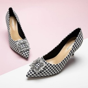 Pantofi dama cu toc stiletto, C.Paravano, catarama cristale, design carouri, 41 - Img 6