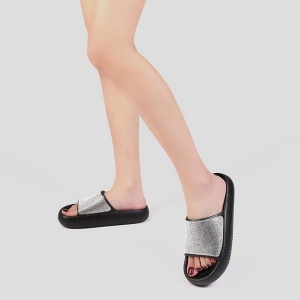 Papuci de vara pentru femei, Waysoland, cu stras, talpa groasa confortabila, negru, 38 EU - Img 3
