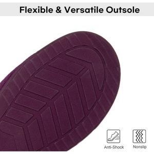 Papuci stil botine slip-on, femei, calde, din tricot, confortabile din imitatie piele intoarsa, spuma memorie, mov inchis, 38-39 - Img 2