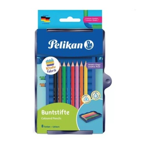 Set 8 creioane colorate, Pelikan, asortate, lemn, in cutie - Img 1