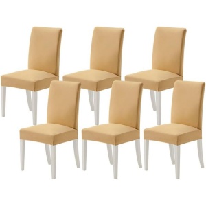 Set de 6 huse detasabile pentru scaune, lavabile, durabile, moderne, bej - Img 1