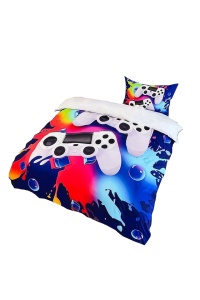Set de lenjerie de pat cu model gaming, albastru 135 x 200cm