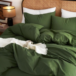 Set lenjerie de pat, husa de pilota din bumbac Oeko-Tex 240 x 260 cm cu 2 fete de perna 65x65cm – Verde închis - Img 4