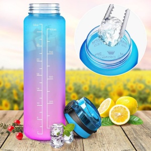 Sticla de apă gradata, cu pai, 1 l, deschidere cu un singur clic, potrivită pentru sport, yoga, camping, ciclism si viata de familie (albastru violet) - Img 5