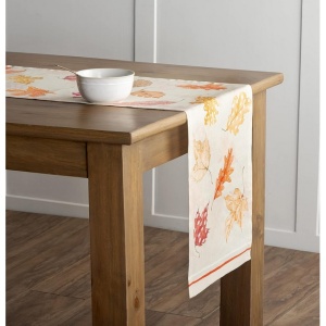 Traversa de masă cu diverse frunze, crem 50cm x 150cm - Img 4