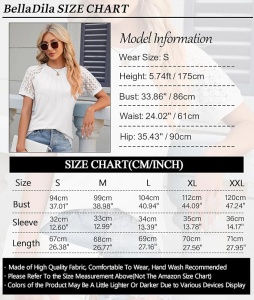 Tricou de vara pentru femei, dantela, mâneca scurta, guler rotund, elegant, plisat în fata, alb, XL - Img 2