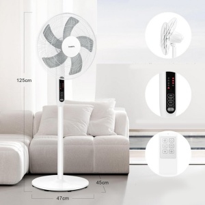 Ventilator cu piedestal silentios, ventilator rotativ la 85° cu telecomanda, 3 niveluri de viteza, 3 moduri, afisaj LED, temporizator 7 ore, putere 45W - Img 5
