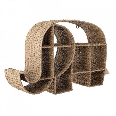 Etajera de perete maro din fibre naturale 61 cm Elmar Bloomingville Mini Dimensiuni: - Lungime: 90 cm - Latime: 26 cm - Inaltime: 61 cm Material: iarba bankuan, ratan si fier Sarcina maxima: 2 kg Produsul este realizat din materiale naturale, culoarea si