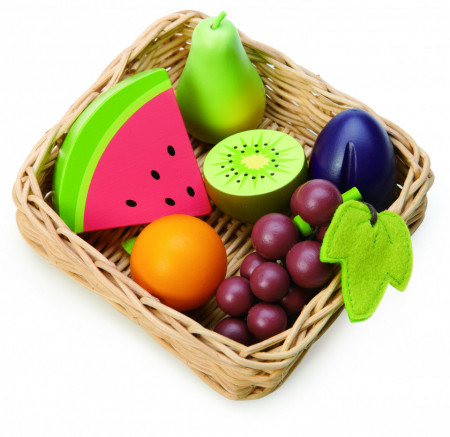 Coș cu fructe, din lemn premium - Fruity Basket - 6 piese - Tender Leaf Toys